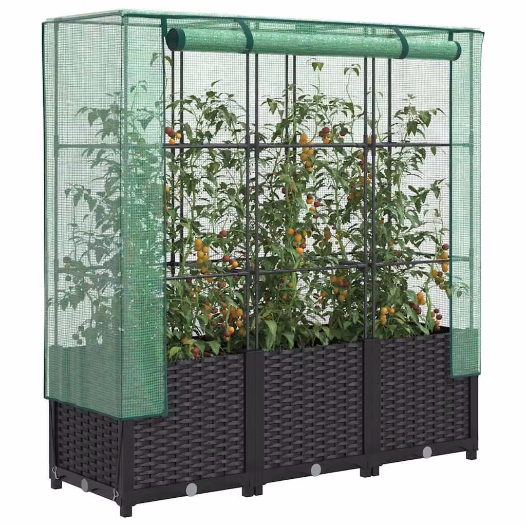 Letto rialzato con copertura serra effetto rattan vidaXL, nero e verde, L 120 cm x P 40 cm x H 138 cm