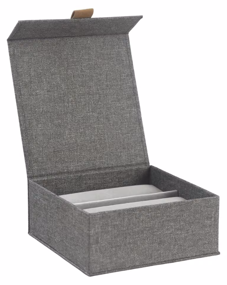 Scatola per orologi hausleben® – Scatola pieghevole per 6 orologi, 16,8 x 16,2 x 7 cm, contenitore con coperchio, aspetto lino grigio