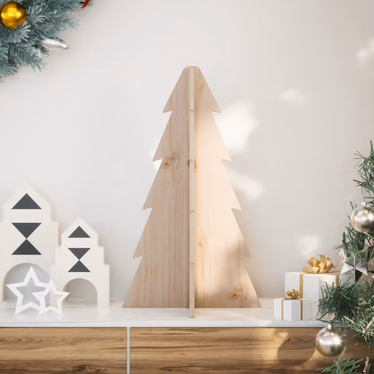 Albero di Natale decorativo da tavolo vidaXL in legno massello, colore marrone e beige, H: 69,5 cm, L: 40 cm, P: 40 cm