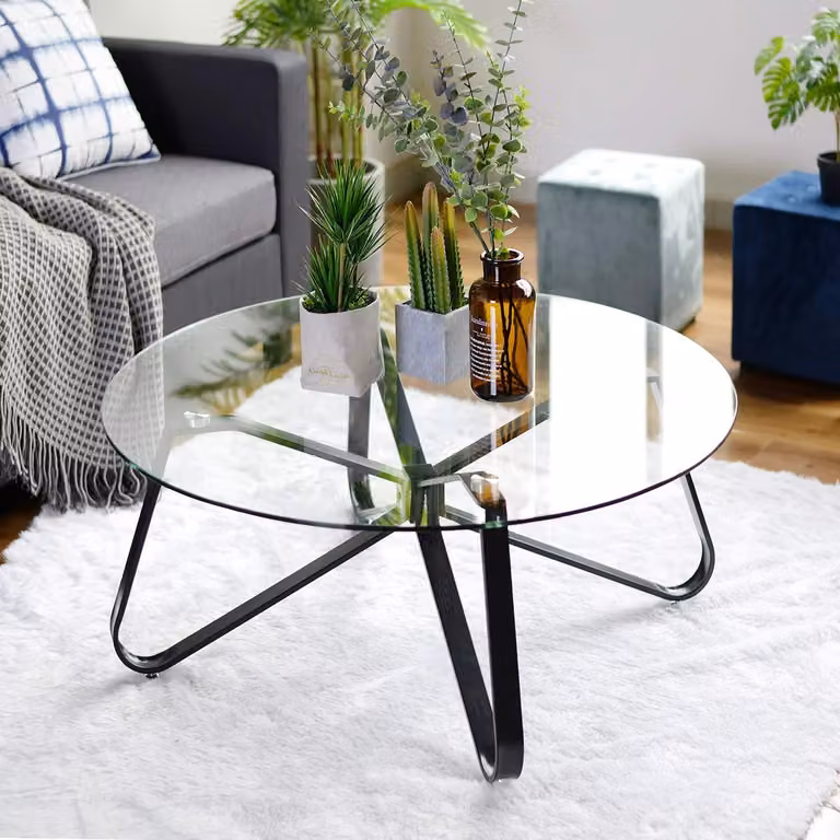Tavolino in vetro FurnitureR, tavolino da soggiorno, tavolino rotondo da divano, tavolino da divano per