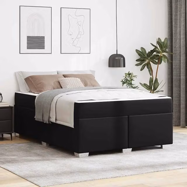 Struttura letto matrimoniale moderna vidaXL in ecopelle nera con telaio in metallo e legno, L 140 x P 200 cm – 1