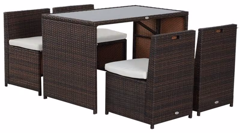 Set da giardino composto da 5 pezzi - Materiale: rattan sintetico | Colore: marrone e kaki | Dimensioni: 69x120x77,5 cm