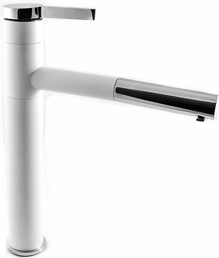 Granitan - Rubinetto da cucina - Rubinetto per lavello - Bocca estraibile - Orientabile a 360° - Bianco - ROUND