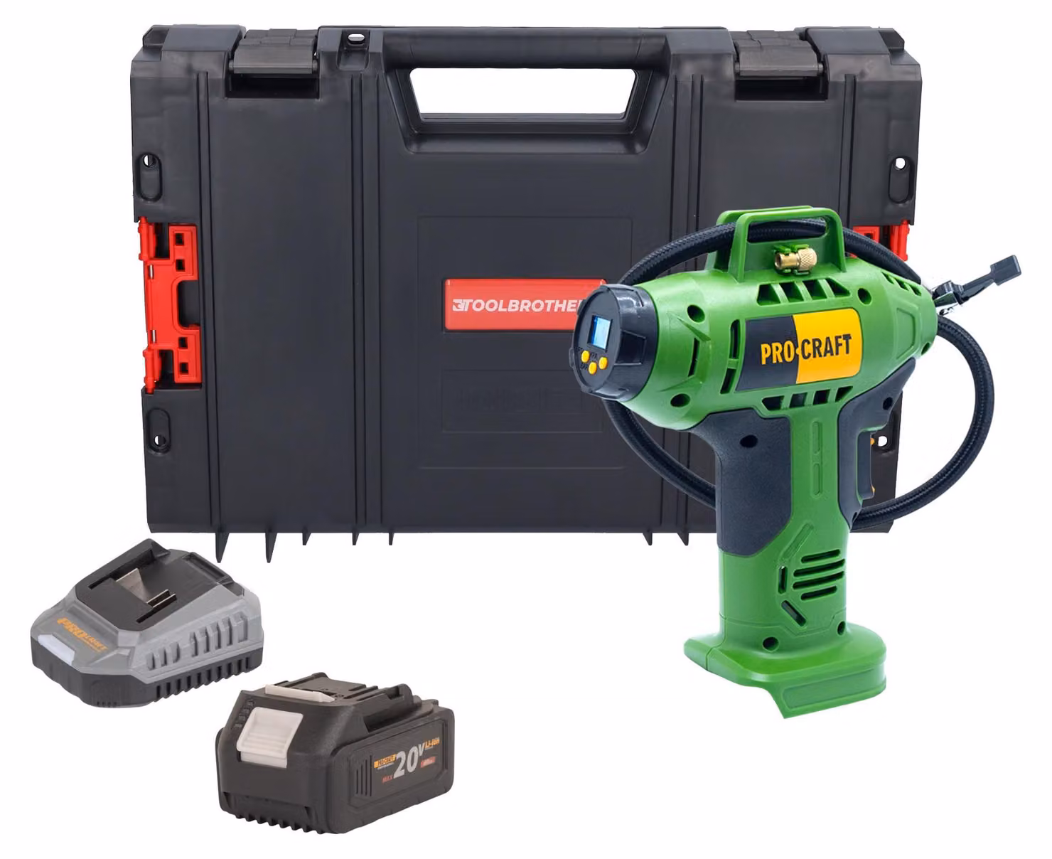 Compressore a batteria Procraft LK20 20 V 11 bar + 1x batteria 4,0 Ah + caricabatteria + valigetta portautensili RHINO