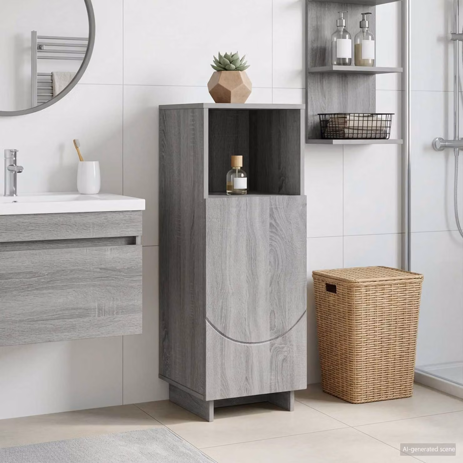 Mobile bagno vidaXL in stile moderno, colore grigio opaco, L/P/H: 36,5 x 38,0 x 95,0 cm