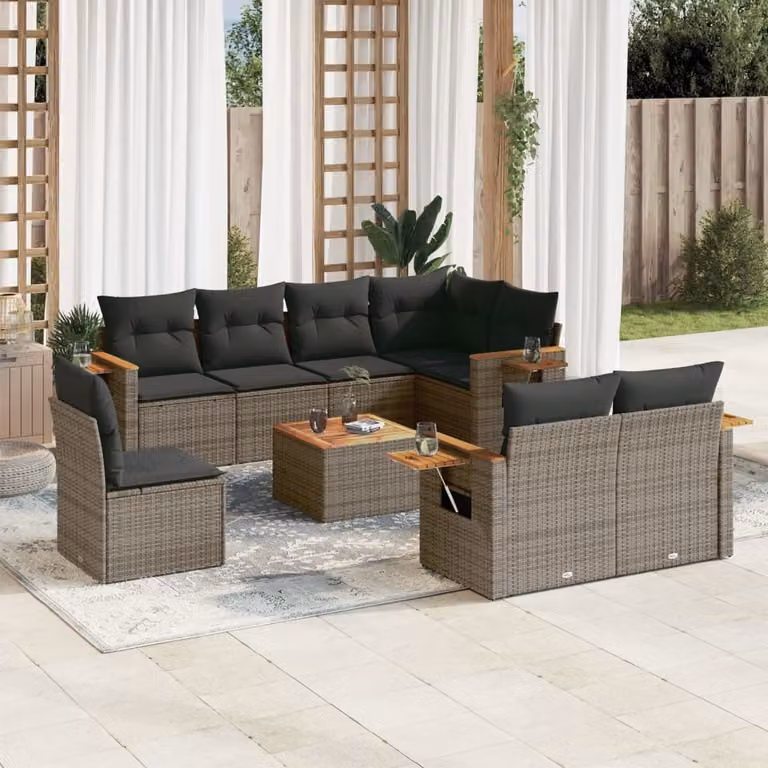 Maison Exclusive - Set Divano da Giardino 9 pz con Cuscini Grigio in Polyrattan