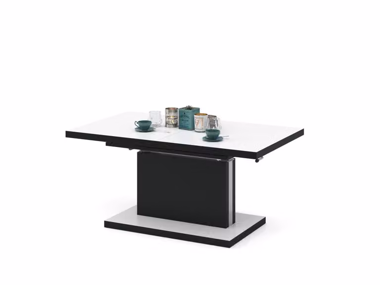 All4All Tavolino Asti Bianco + Nero , Tavolino , Tavolo da soggiorno , Regolabile in altezza , con ripiani , Allungabile , Tavolo da divano , 120x70cm