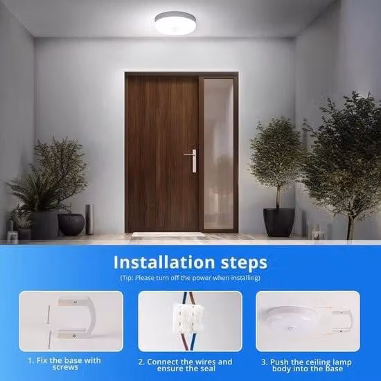 Plafoniera da bagno – Plafoniera a LED con sensore di movimento – Plafoniera rotonda – 15 W, 6500 K, 1500 lm – bianco freddo – impermeabile (IP56) – adatta per corridoio, garage, vano scale, balcone, cucina, bagno, officina e cantina