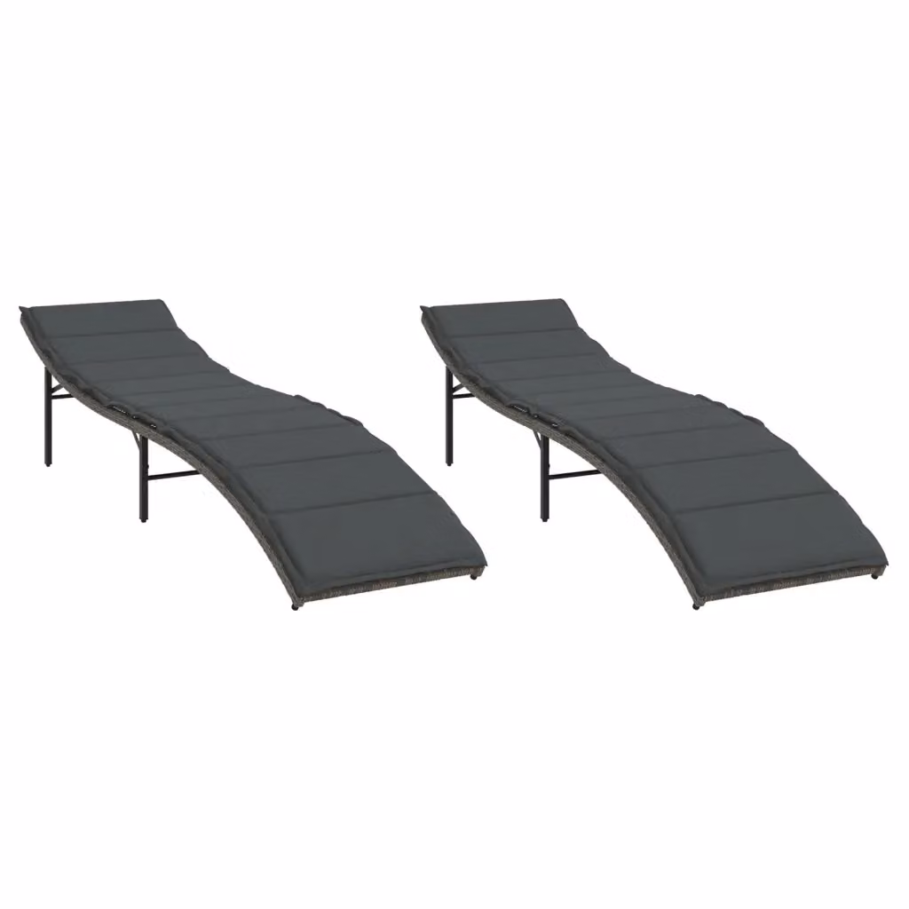 Set di 2 lettini prendisole vidaXL in polyrattan grigio con cuscini impermeabili e poggiatesta regolabile – 2