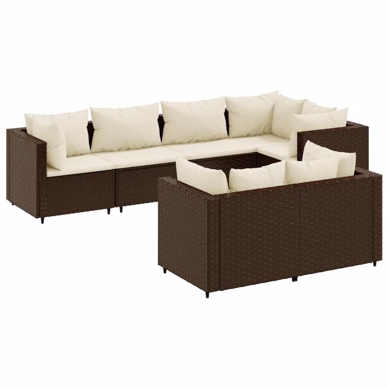 Set Divani da Giardino 7 pz con Cuscini in Polyrattan Marrone