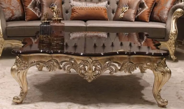 Casa Padrino tavolino barocco marrone scuro/oro 145 x 145 x h. 45 cm - Magnifico tavolo da salotto in legno massiccio con decorazioni nobili - Mobili da salotto barocchi