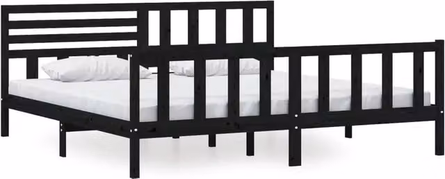 Letto matrimoniale | Letto per adulti | Giroletto Nero in Legno Massello 200x200 cm