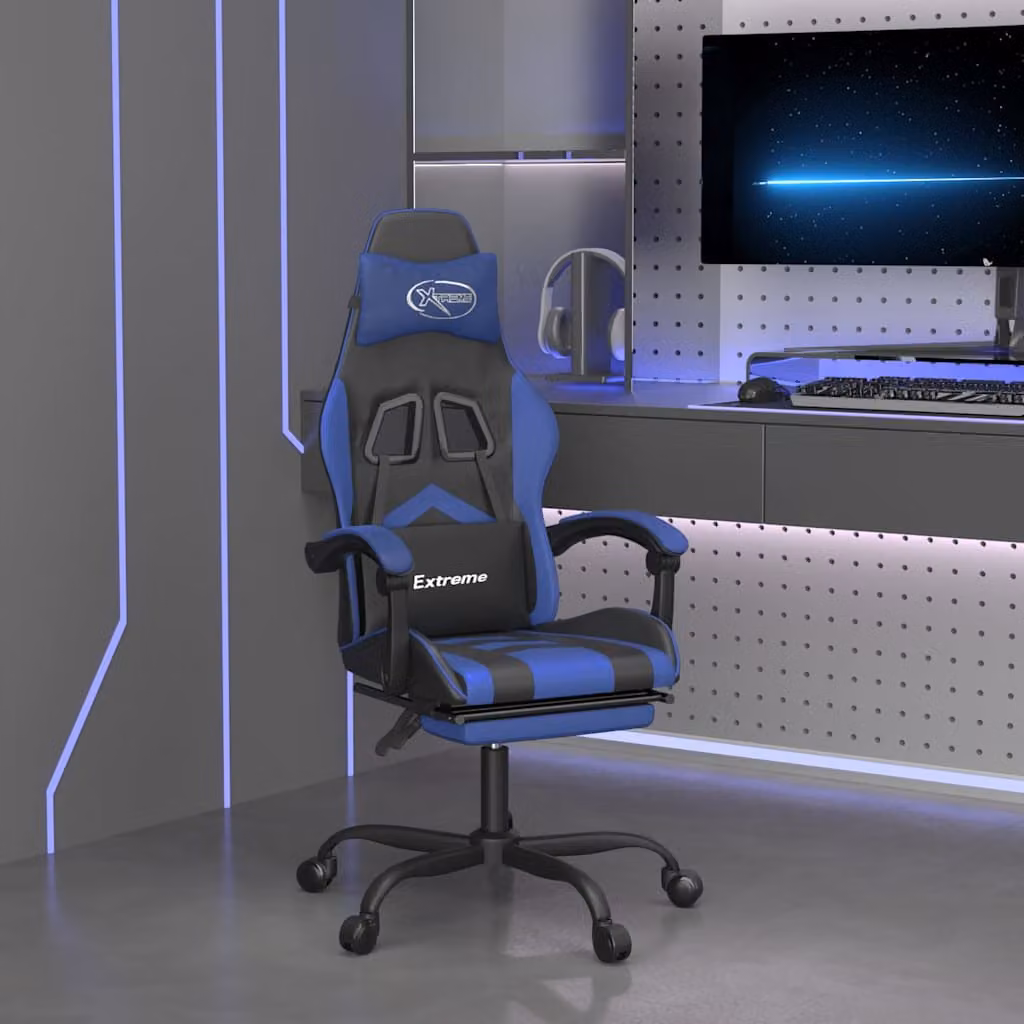 Sedia da Gaming Girevole vidaXL in Similpelle Multicolore Nero e Blu con Poggiapiedi e Riposagola