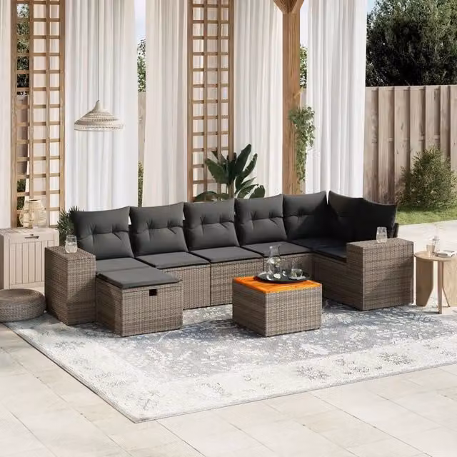 Set Divano da Giardino 8 pz con Cuscini Grigio in Polyrattan 3265183
