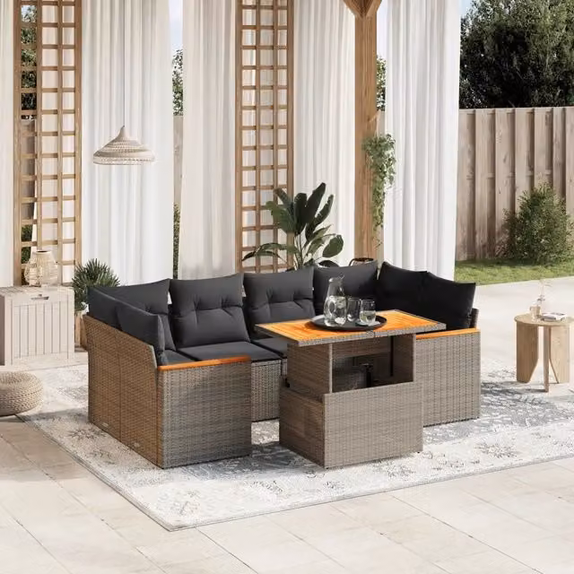 Set Divani da Giardino 7 pz con Cuscini Grigio in Polyrattan 3272978