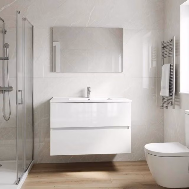 Composizione mobile bagno sospeso con cassetti cm 80 mod. DEARUM - Bianco Lucido