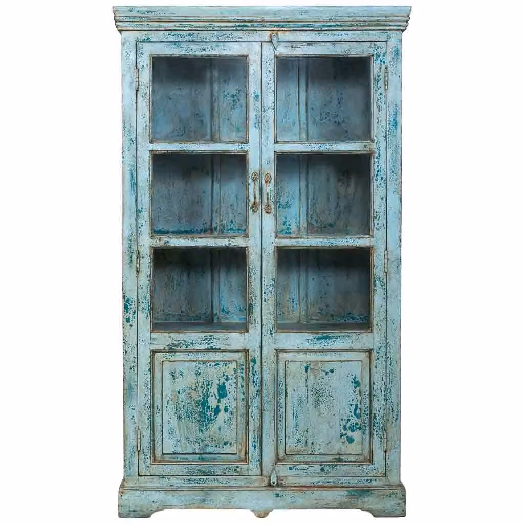 Vetrina boho in legno di mango laccato turchese con ante in vetro WANDERLUST DECO L/P/H: 105 x 40 x 180 cm – 2
