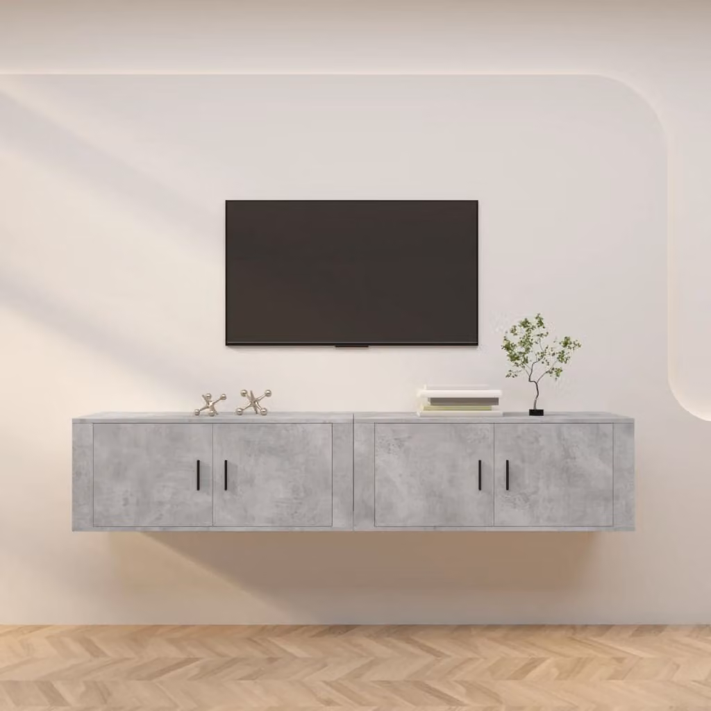 Set di 2 mobili porta TV da parete vidaXL in stile classico, colore grigio, L 100 cm x P 40 cm x H 34,5 cm