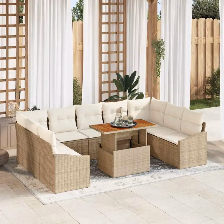Set da pranzo da giardino moderno vidaXL in rattan e legno di acacia color beige