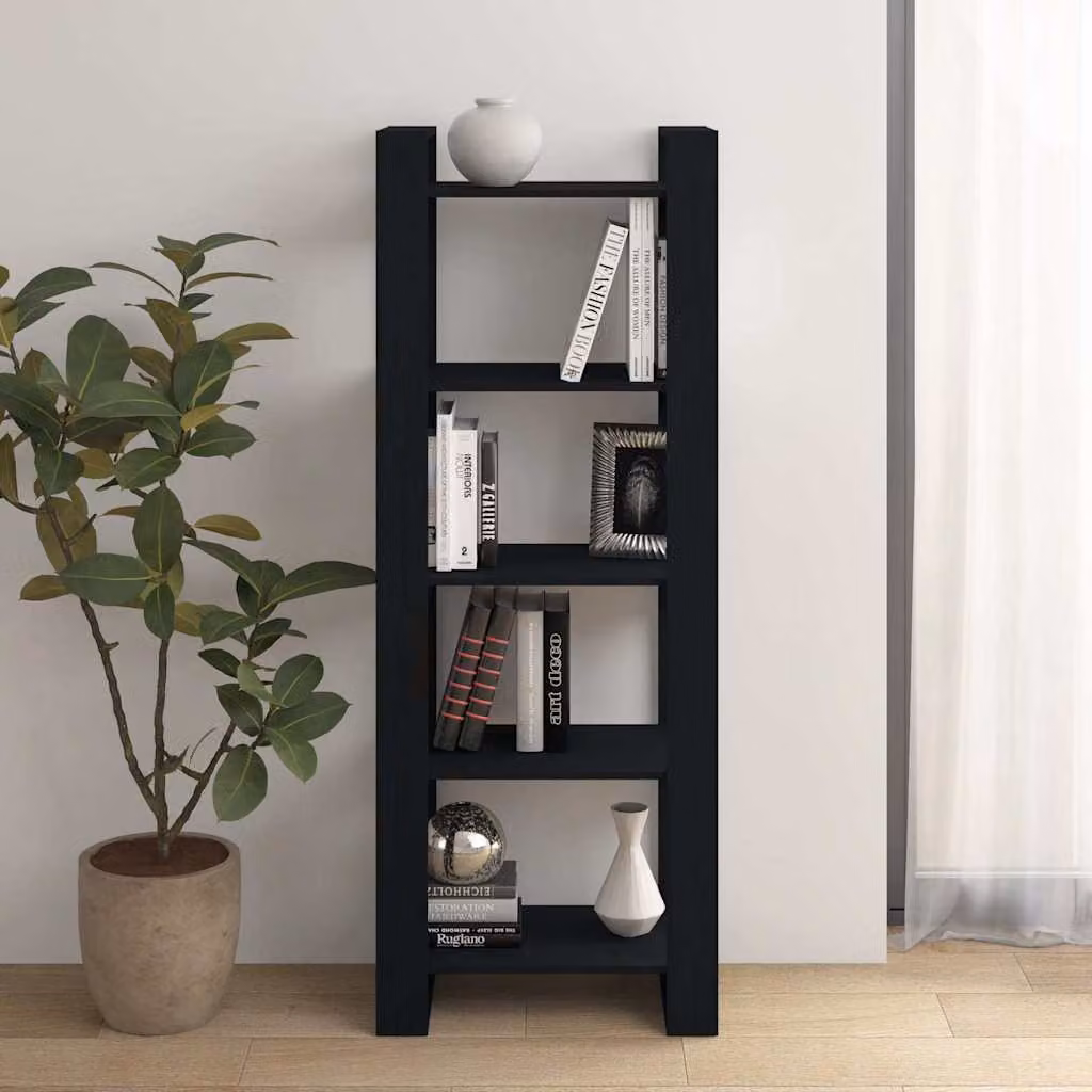 Libreria divisorio vidaXL in legno di pino massello nero stile rustico L 60 cm x P 35 cm x H 160 cm