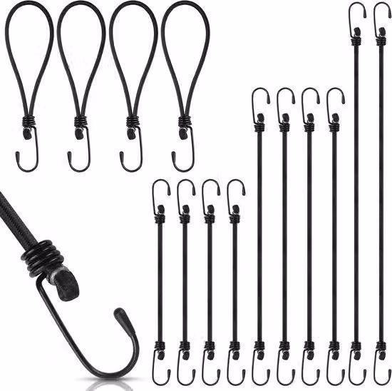 Set di lacci neri e cinturini elastici con ganci a corda