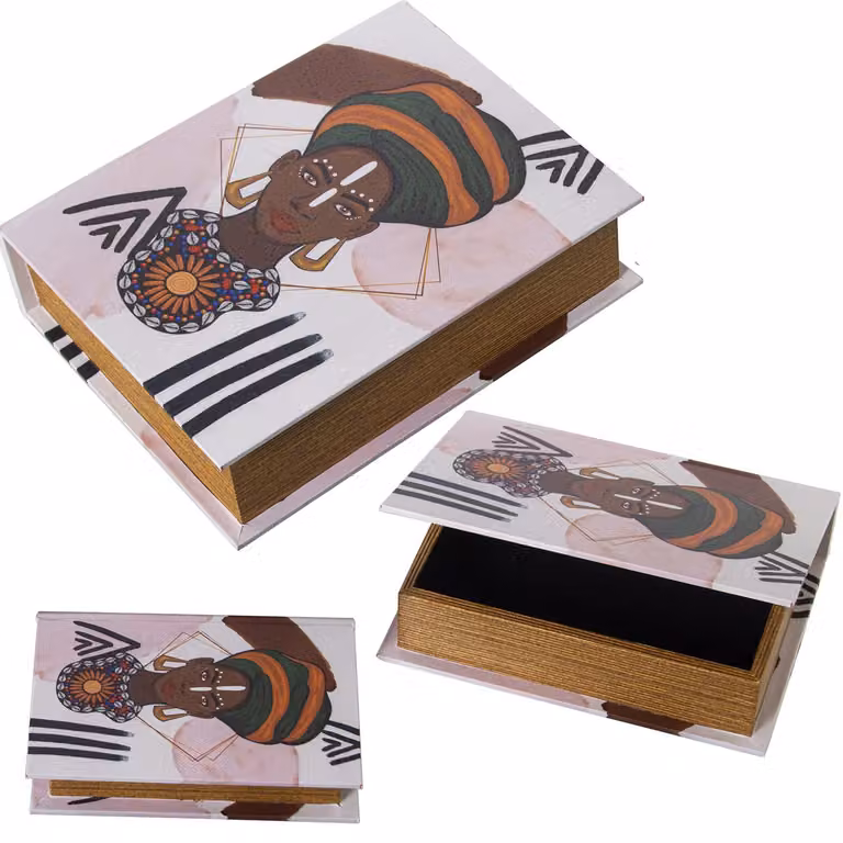 Set di 3 scatole rettangolari, realizzate in MDF con rivestimento in lino di poliestere, nelle seguenti dimensioni: 30x24x8 cm, 24x18x6 cm, 18x12x4 cm