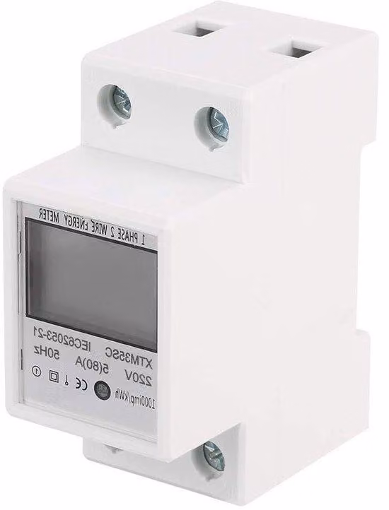 Contatori di energia elettrica - Misurazione del consumo energetico - Montaggio su guida DIN da 35 mm - 220 V 5 A - Bianco