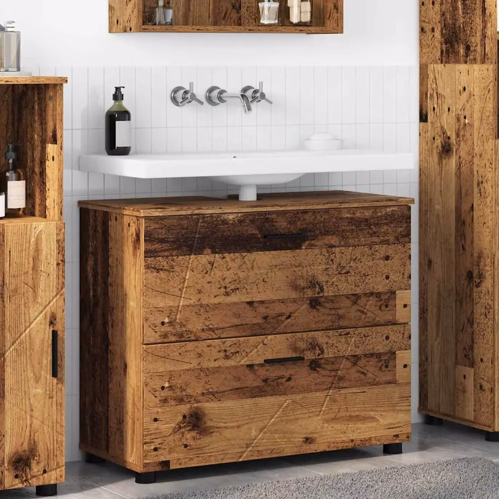 Mobile da bagno vidaXL in legno e metallo marrone con ante a cerniera e ripiani interni L/P/H: 76,5 x 35 x 64 cm