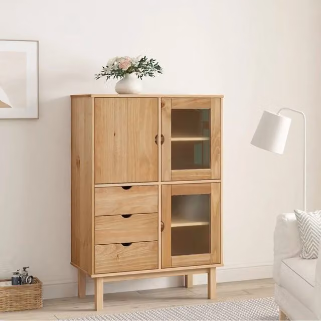 Credenza-Buffet-Armadio da cucina OTTA 85x43x125 cm in Legno Massello di Pino