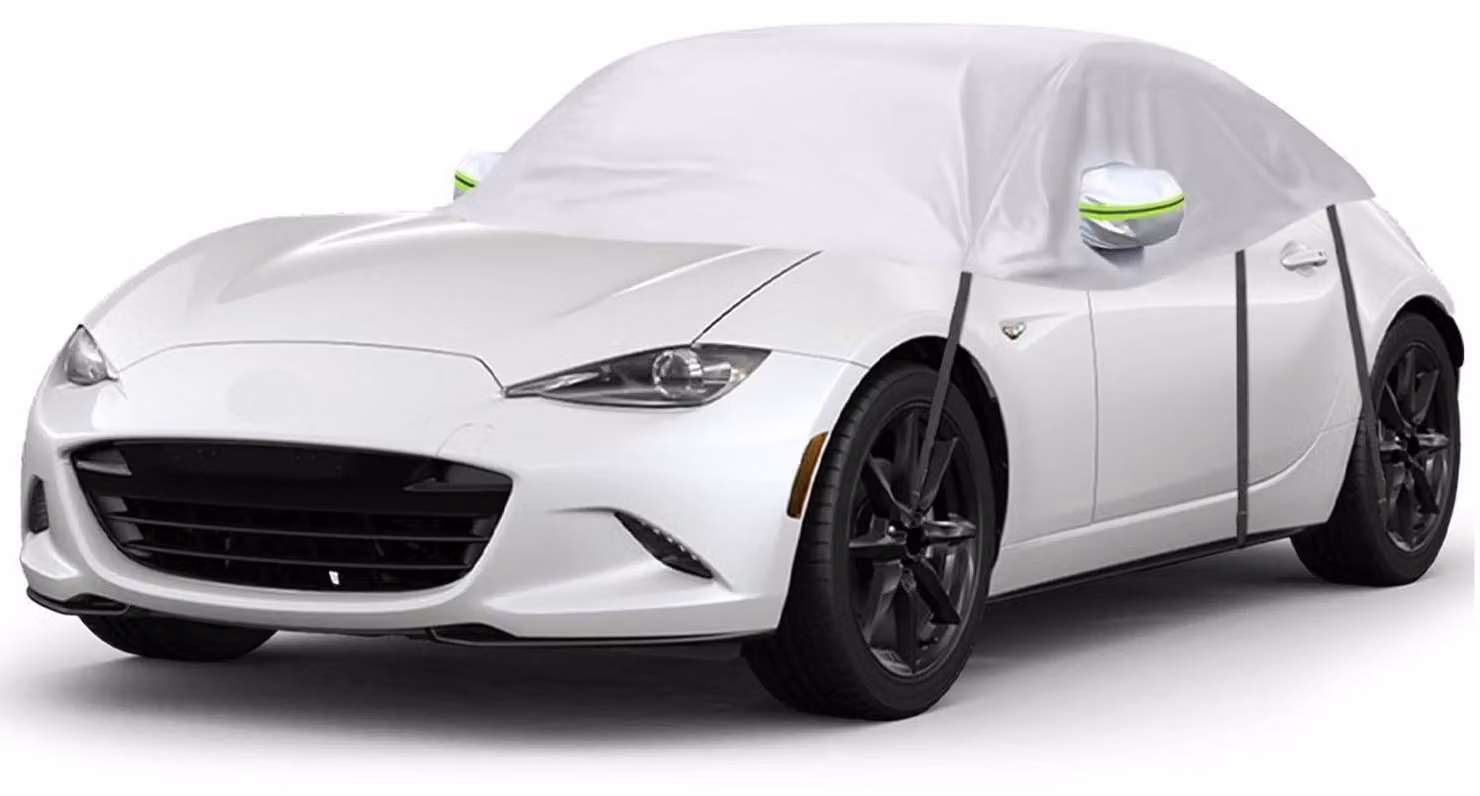 Copertura impermeabile per auto, adatta a Mazda MX-5 Miata MK4 ND dal 2015 al 2025, colore argento, tipo "mezza garage", resistente ai raggi UV, antipolvere e resistente alla neve