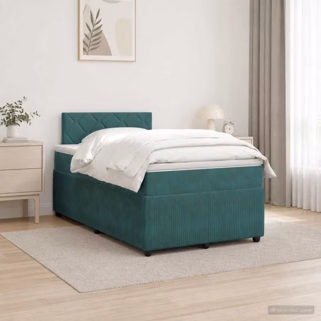 Letto box spring con materasso vidaXL in velluto verde e bianco con base a sollevamento L/P/H: 120 x 200 x 100,5 cm