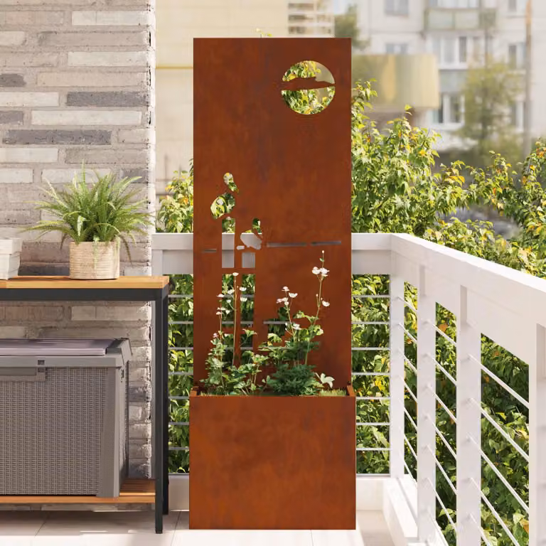 vidaXL Paravent per privacy in giardino in acciaio, Marrone, L/P/H: 50 x 32 x 150 cm