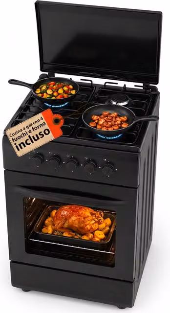 Cucina a Gas Wintem con Forno da 49 Litri, 4 Fuochi e Coperchio, L/P/H: 50 x 50 x 86 cm