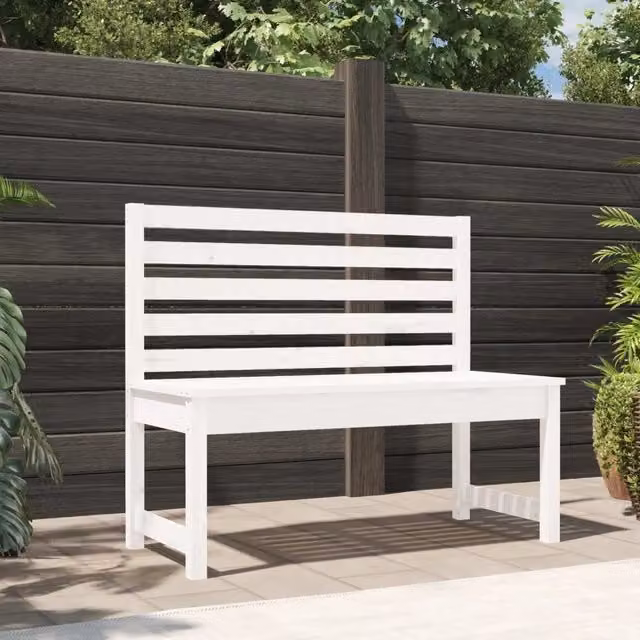 Panca da giardino vidaXL in legno di pino laccato bianco per balcone e terrazza L: 109 cm, P: 48 cm, H: 45 cm – 1