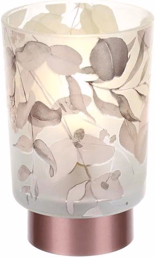 Lampada da tavolo decorativa - Lampada d'atmosfera con paralume in pelle - Lampada da tavolo senza fili - Lampada in vetro a batteria - Formato ridotto 10x15 cm - Oggetto luminoso color rosa