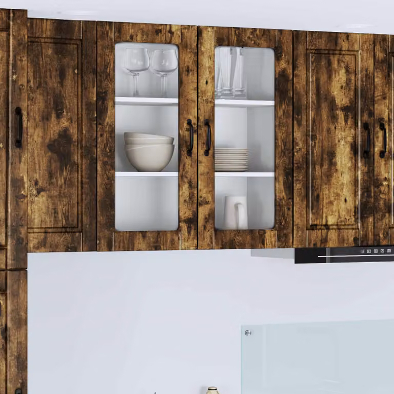 Mobile da parete PORTO vidaXL in legno e vetro, Rovere fumé, L 80 x P 31 x H 80 cm