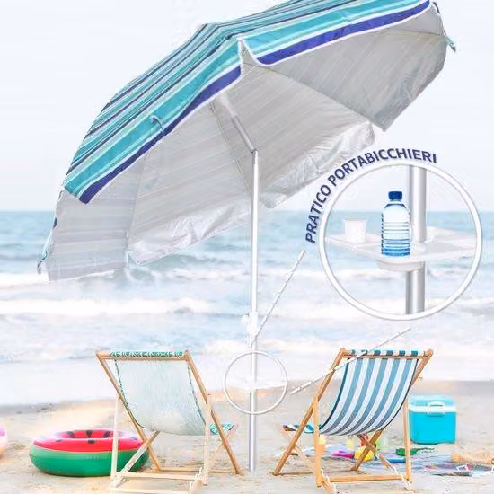 Ombrellone da spiaggia Ø240 cm in alluminio con protezione UV e fibra di vetro