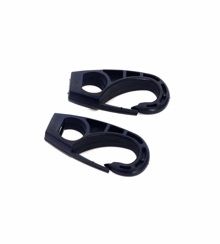 Ganci a moschettone in nylon nero ricambio per elastici Diam. 6 mm. 2 pz.