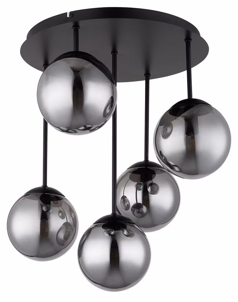 Lampada a soffitto HARMON, metallo, antracite, vetro, 5 luci, altezza 51 cm