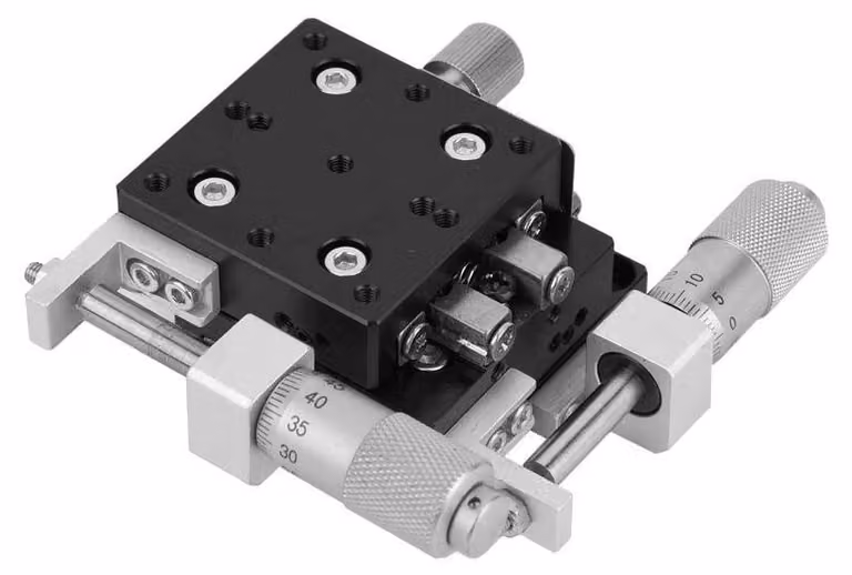 Tavola di precisione XY da 40x40 mm, manuale, in alluminio, con corsa di 6,5 mm