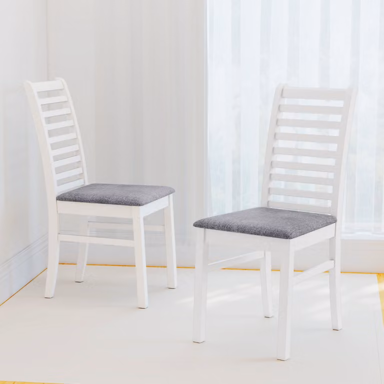 Sedie da cucina Costway con schienale alto e curvato, seduta imbottita in tessuto e gambe in legno di gomma, colore Bianco
