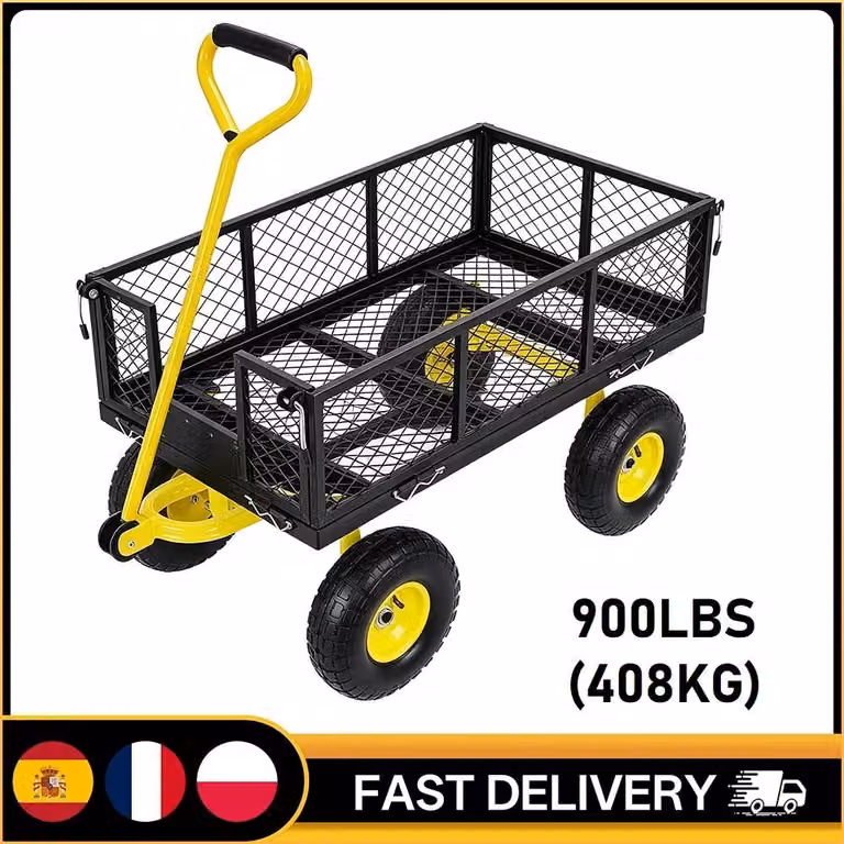 Carrello da giardino in acciaio robusto, 2-in-1, con funzione di ribaltamento