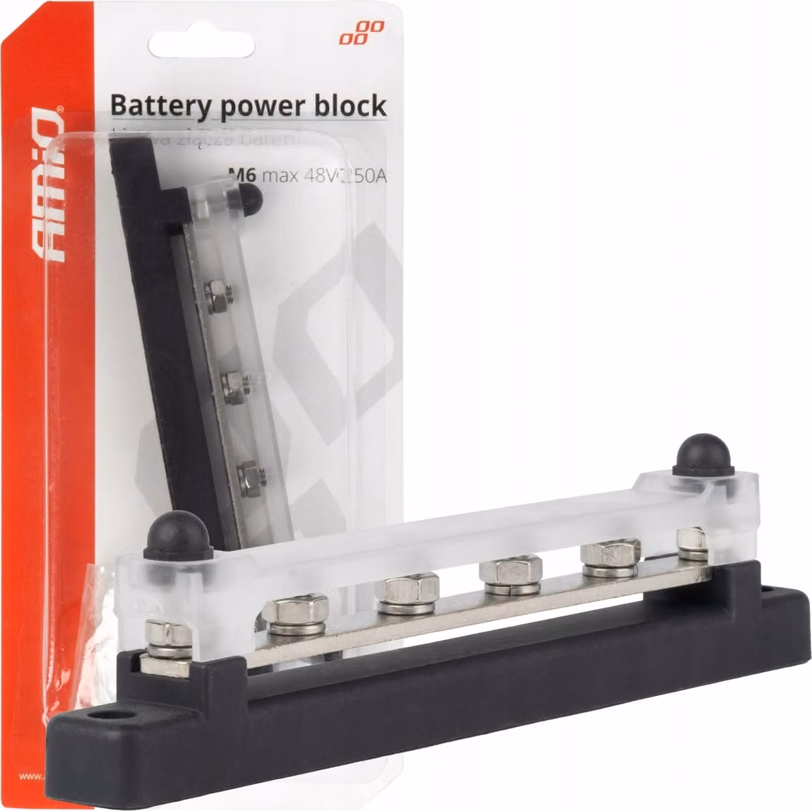Blocco di distribuzione terra più sbarra M6 12V - 48V 150A AMIO-03808