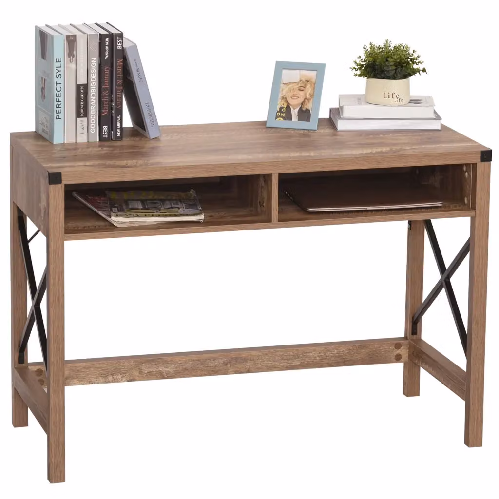 Scrivania Minimal in stile industriale con cassetti, finitura nero e legno rovere, L 90 cm x P 60 cm x H 75 cm – 2