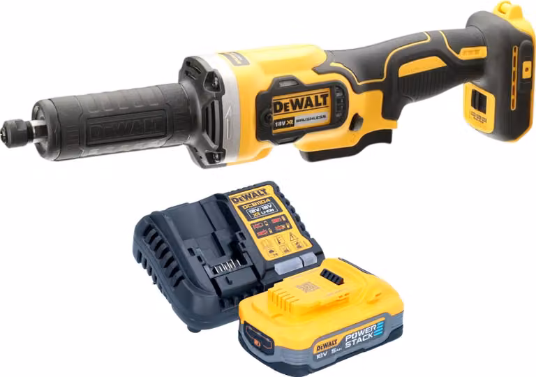 Smerigliatrice diritta a batteria DeWalt DCG 426 H1 18 V Brushless + 1x batteria Powerstack 5,0 Ah + caricabatteria