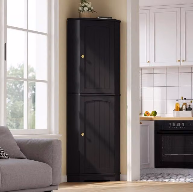 Armadio angolare nero in MDF con 2 ante, 42x42x166 cm