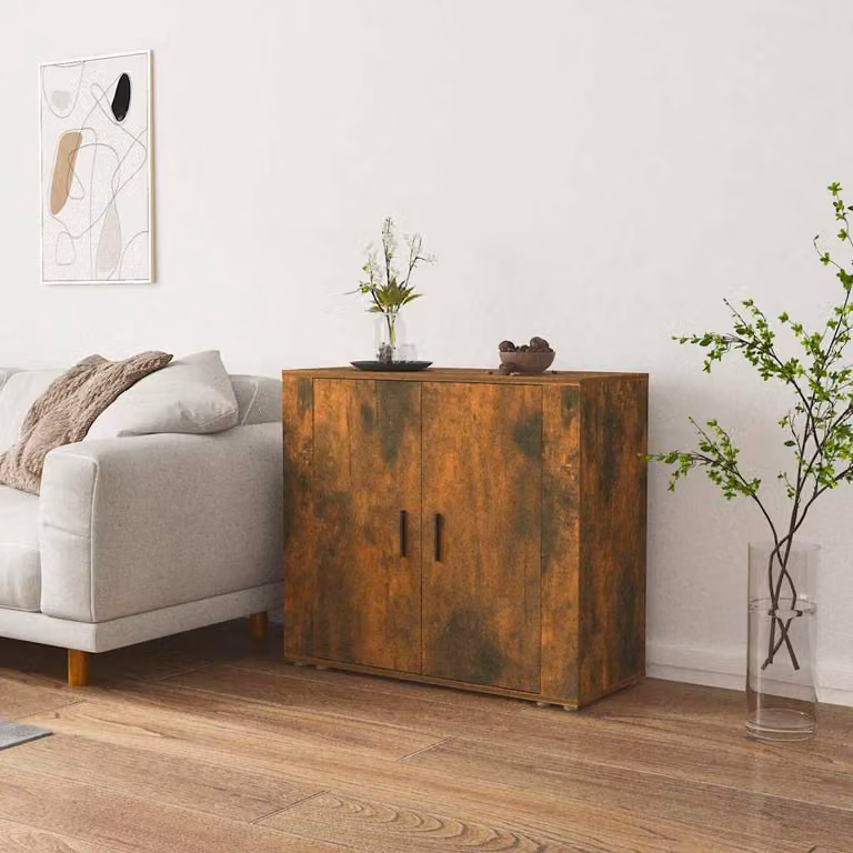 Credenza moderna vidaXL in legno multistrato color rovere fumo L: 80 cm, P: 33 cm, H: 70 cm