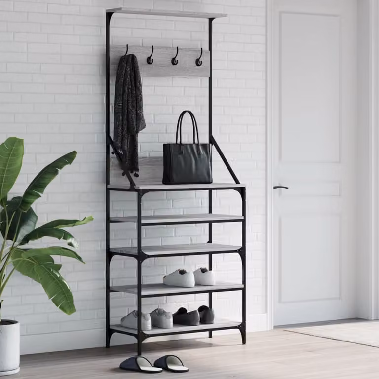 vidaXL Appendiabiti con Porta Scarpe Grigio L: 70 cm, P: 34 cm, H: 184 cm