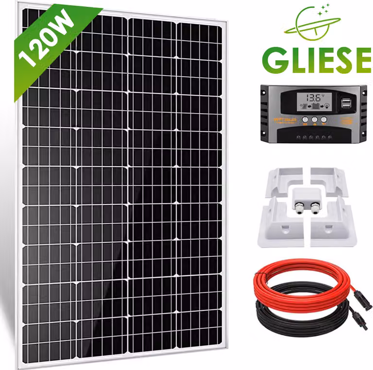 set camper 120W 12V pannello solare monocristallino modulo solare sistema solare completo con staffa di montaggio PV + 40A regolatore di carica solare