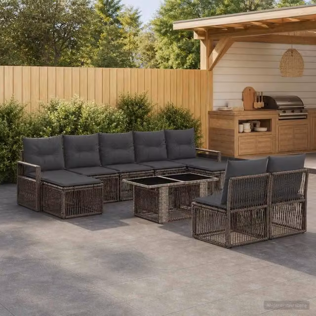 Set Divano da Giardino 10 pz Grigio e Grigio Scuro polyrattan 3437150